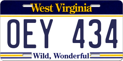WV license plate OEY434
