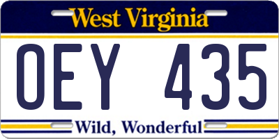 WV license plate OEY435