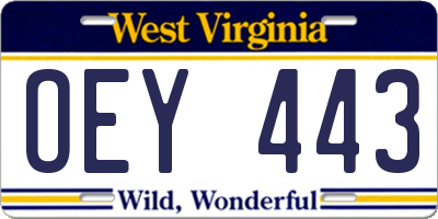 WV license plate OEY443