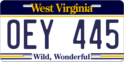 WV license plate OEY445