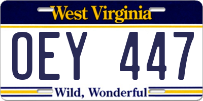 WV license plate OEY447
