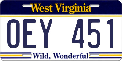 WV license plate OEY451