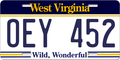 WV license plate OEY452