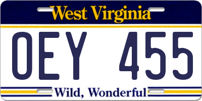 WV license plate OEY455