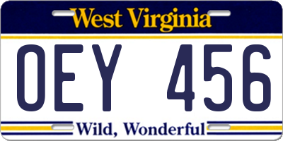WV license plate OEY456