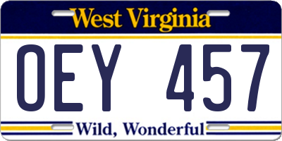 WV license plate OEY457