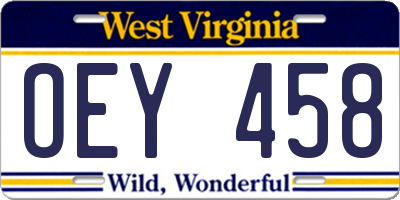 WV license plate OEY458