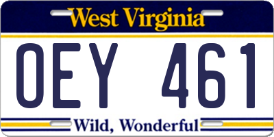 WV license plate OEY461