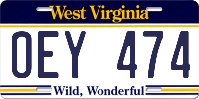 WV license plate OEY474