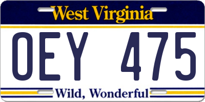 WV license plate OEY475