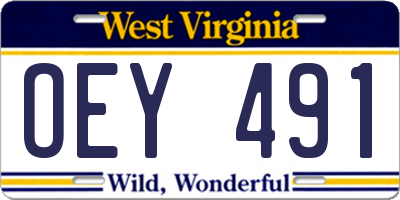 WV license plate OEY491