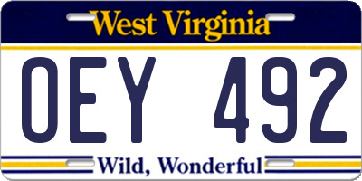 WV license plate OEY492