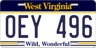 WV license plate OEY496
