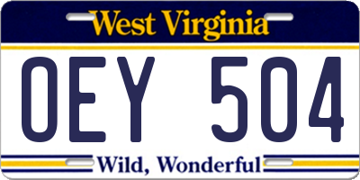 WV license plate OEY504