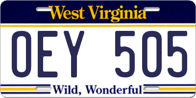 WV license plate OEY505