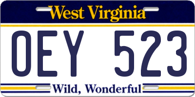 WV license plate OEY523
