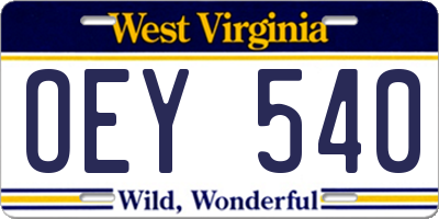 WV license plate OEY540
