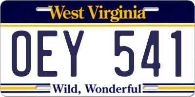 WV license plate OEY541