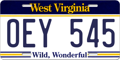 WV license plate OEY545