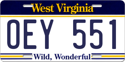 WV license plate OEY551