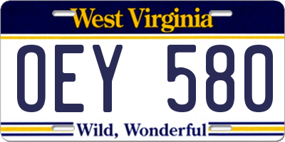 WV license plate OEY580