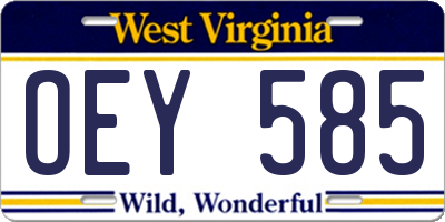 WV license plate OEY585