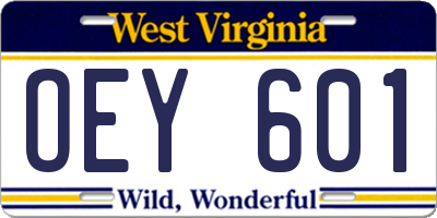 WV license plate OEY601