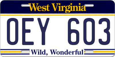 WV license plate OEY603
