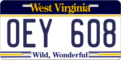 WV license plate OEY608