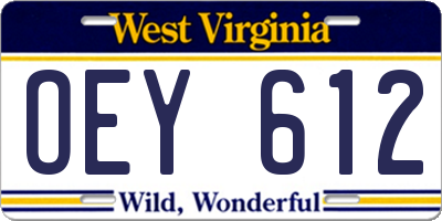 WV license plate OEY612