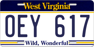 WV license plate OEY617