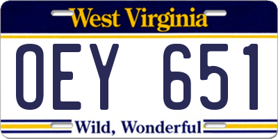 WV license plate OEY651