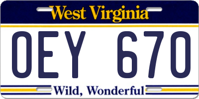 WV license plate OEY670