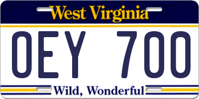 WV license plate OEY700