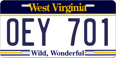WV license plate OEY701