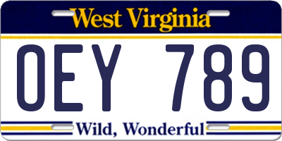 WV license plate OEY789