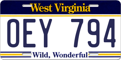 WV license plate OEY794