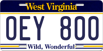 WV license plate OEY800