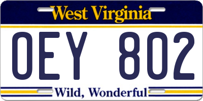 WV license plate OEY802