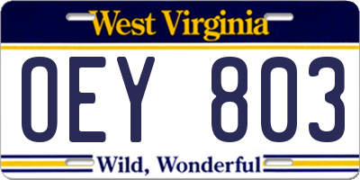 WV license plate OEY803