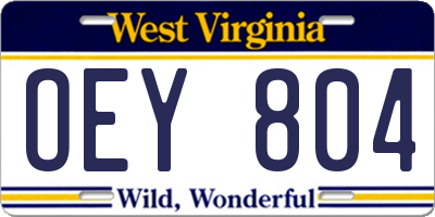 WV license plate OEY804