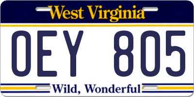 WV license plate OEY805