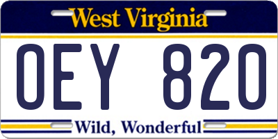 WV license plate OEY820