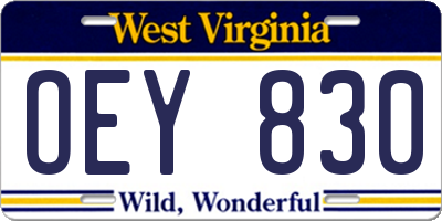 WV license plate OEY830