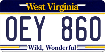 WV license plate OEY860