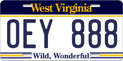 WV license plate OEY888