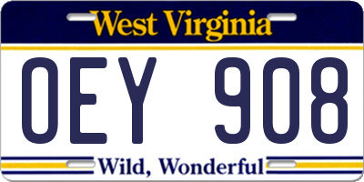 WV license plate OEY908