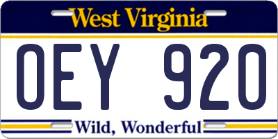 WV license plate OEY920