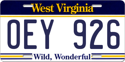WV license plate OEY926