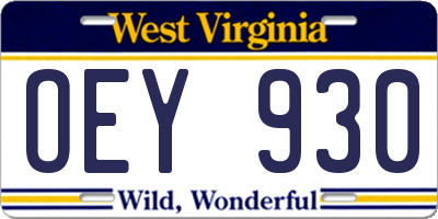 WV license plate OEY930